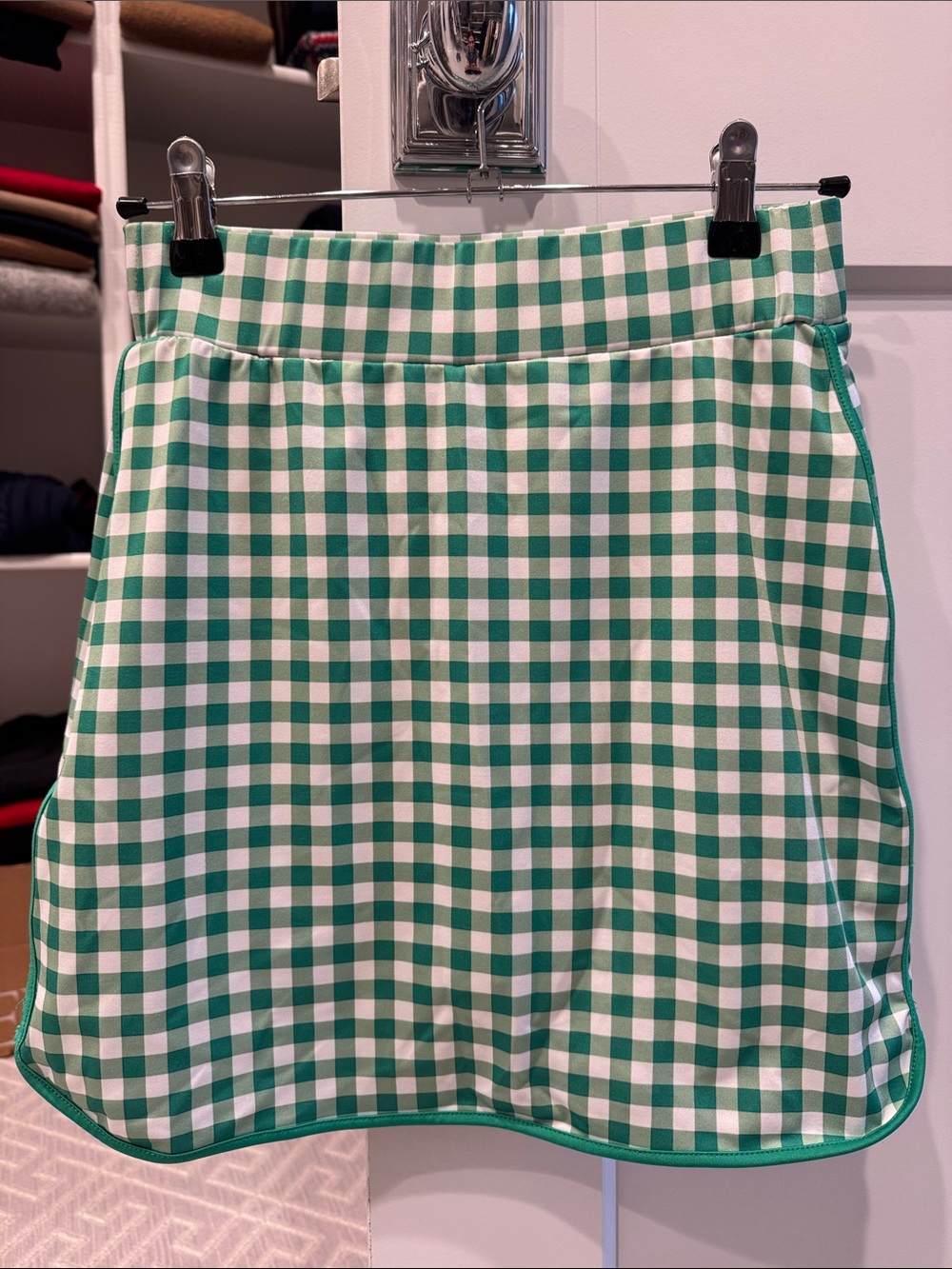 J. Crew Green and White Gingham Mini Skirt